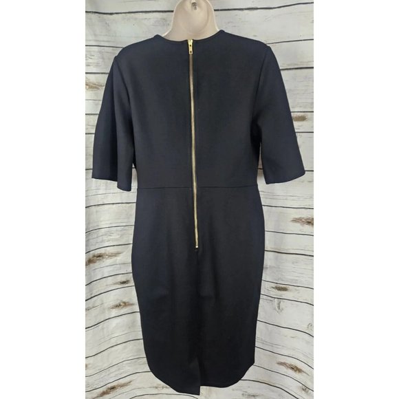 Rachel Parcell Black Ponte Knit Dress L Sheath Stretch Flutter Sleeve Career - Picture 5 of 7